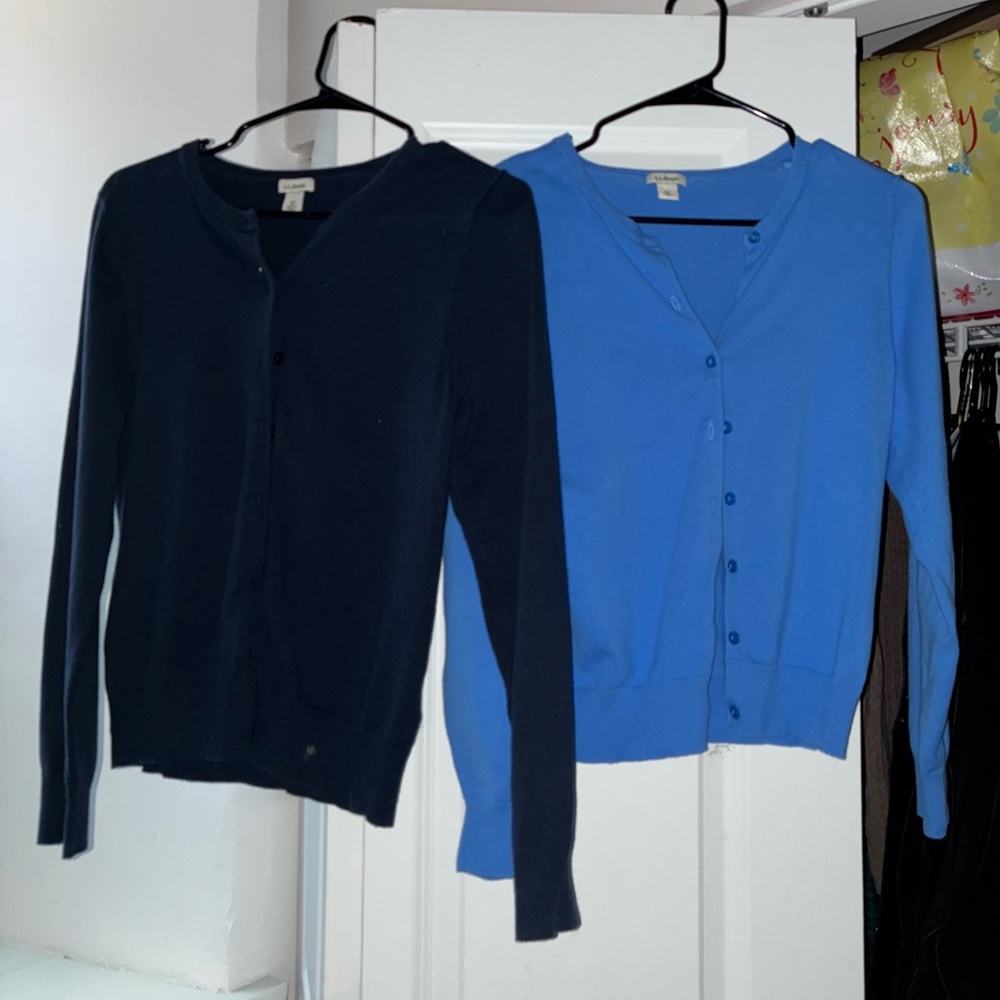 2 Classic Women's Button-Front Cardigan Sweater - Navy and Blue